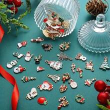30pcs Random Assorted Cute Christmas Pendant Set - Mini Alloy DIY Pendants For Necklace, Bracelet, Earrings And Other Handmade Decorations - Santa Claus, Reindeer, Snowman Designs, Suitable For All Seasons - Christmas - View 3