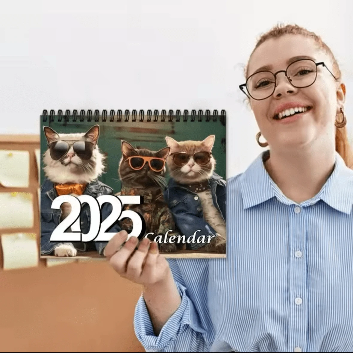 搞笑猫咪日历 2025 动物月历 有趣的 12 个月日历 彩色壁挂日历 用于记事计划 - 彩色 - 查看 1