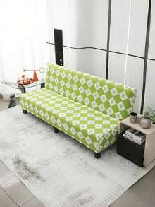 1 件绿色几何图案沙发床罩，提花天鹅绒，适合无扶手折叠沙发床，适合所有季节 - 綠色 - 查看 8