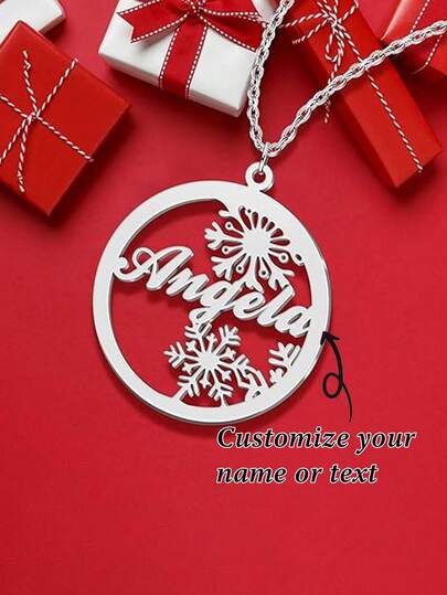 1PC Christmas Personalized Mother Pendant Snowflake Christmas Name Necklace Christmas Reindeer Necklace 1-4 Surnames Customized Unique Carved Necklace, Suitable For Family / Mother / Friends / The Best Christmas Gift