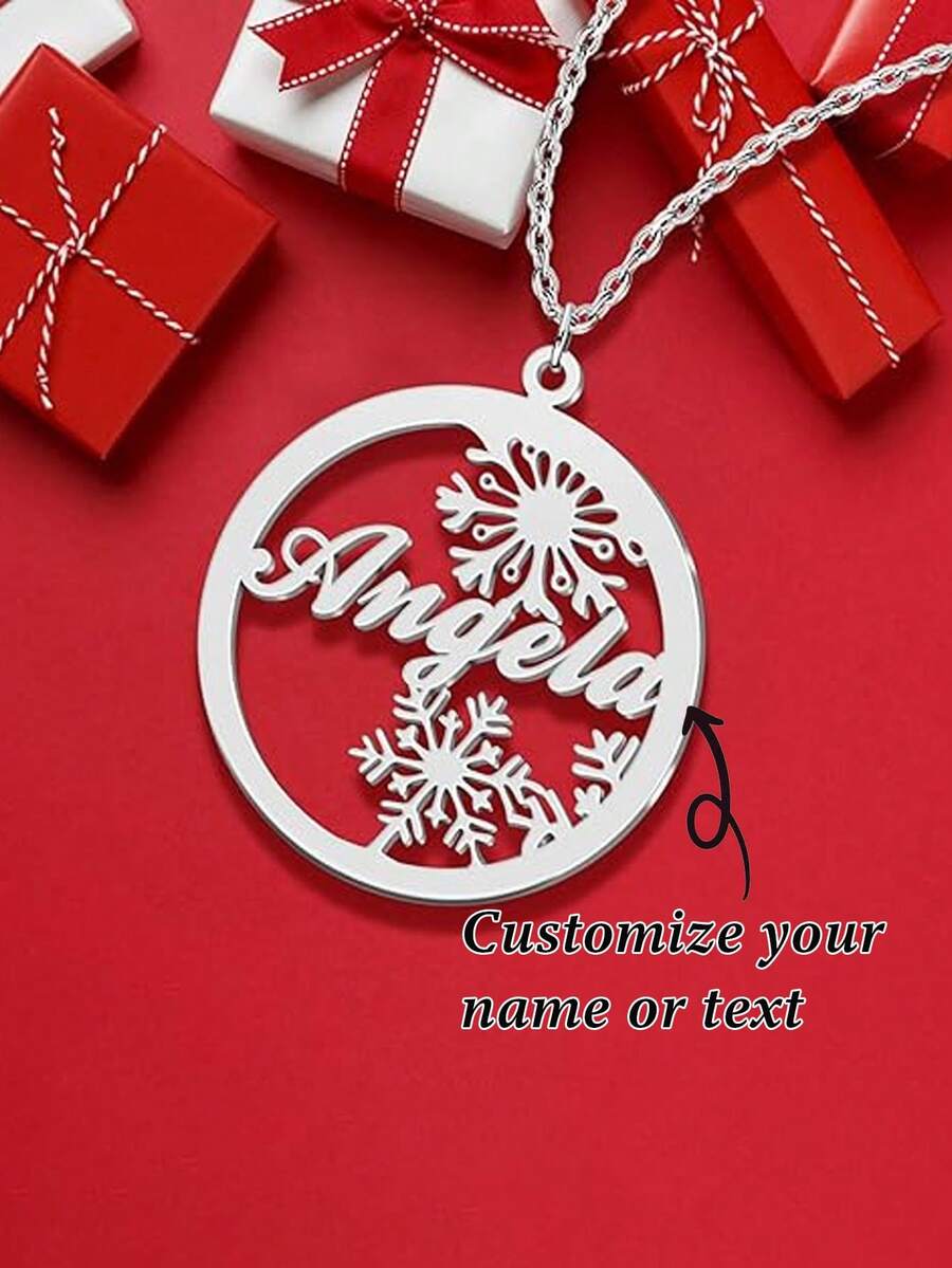 1PC Christmas Personalized Mother Pendant Snowflake Christmas Name Necklace Christmas Reindeer Necklace 1-4 Surnames Customized Unique Carved Necklace, Suitable For Family / Mother / Friends / The Best Christmas Gift - Style 2 - View 1