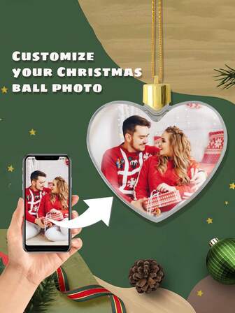 1pc/2pcs/3pcs Personalized Photo Customized Heart-Shaped Ornament, Your Beautiful Photo, Baby's Birthday, Travel, Holiday Party Photo Customized Decorative Ball, Tree Decoration, Gift, Valentine Day, Valentine Day Decor Gifts Graduation Home Decor Christmas Decorations Room Decor Christmas,Christmas Gift Supplies