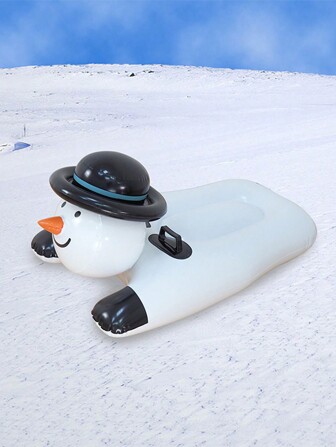 1 pezzo Tavola da sci gonfiabile, realizzata in materiale PVC, pattino a cerchio a forma di pupazzo di neve, slitta da neve invernale, sci invernali