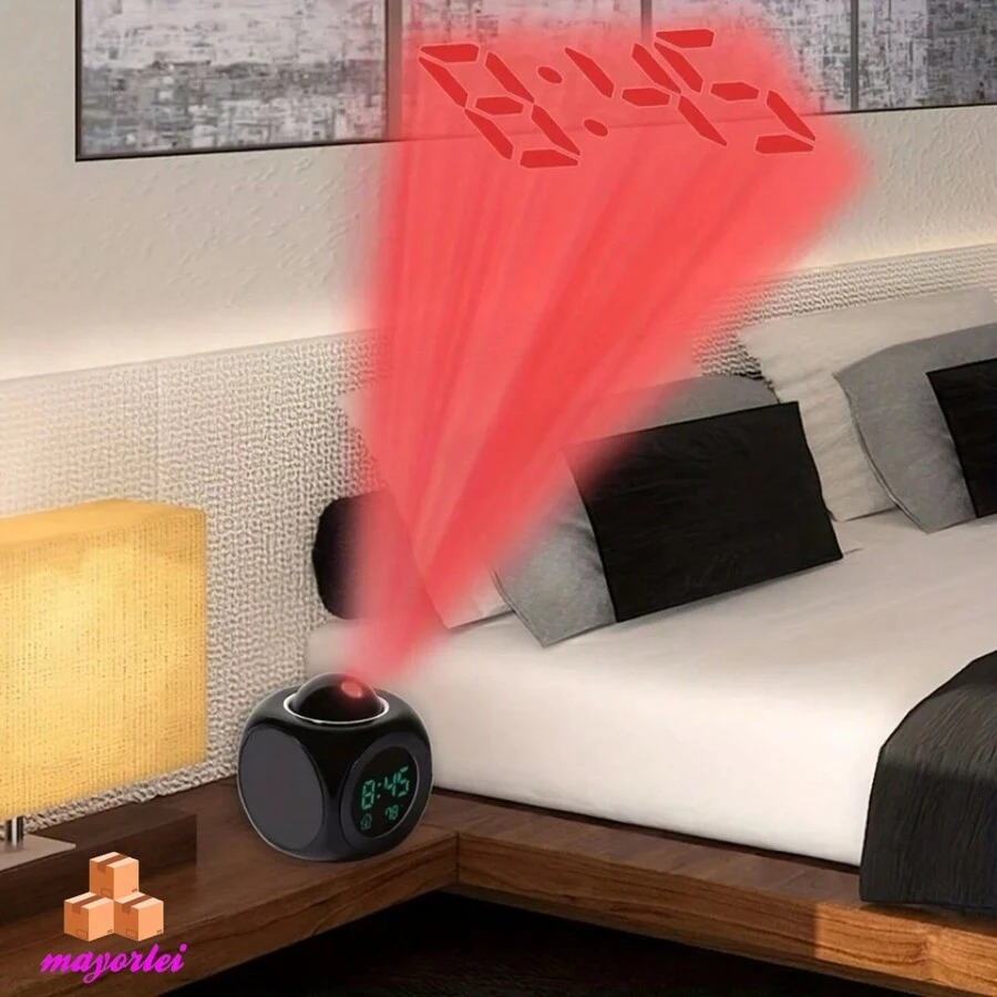 Reloj despertador de proyección para el hogar, pantalla grande, proyector de hora, fecha y temperatura, retroiluminación Digital a Color, temporizador para el hogar - Multicolor - Ver 1