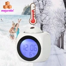 Reloj despertador de proyección para el hogar, pantalla grande, proyector de hora, fecha y temperatura, retroiluminación Digital a Color, temporizador para el hogar - Multicolor - Ver 4