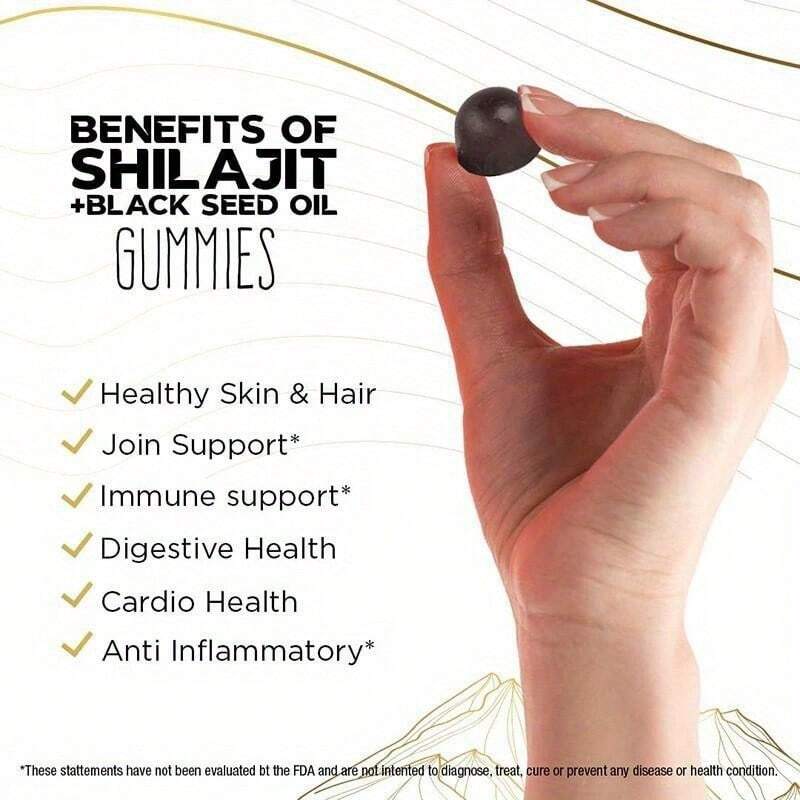 Pure Shilajit Supplement Gummies With Black Seed Oil, High Potency Pure