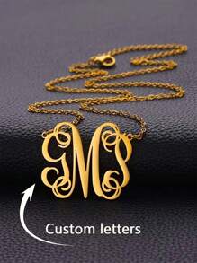 Collar personalizado con letra personalizada, collar con colgante de fuente floral personalizado para hombres y mujeres, collar con placa de nombre único, tipo gargantilla, adecuado como regalo de Navidad y Acción de Gracias para ella y él - Dorado - Ver 1