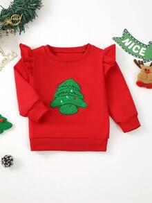 Áo nỉ thêu cây thông Noel đỏ dễ thương cho bé gái, rộng rãi, mềm mại, thoải mái, món quà Giáng sinh tuyệt vời nhất cho bé - Đỏ - Xem 3