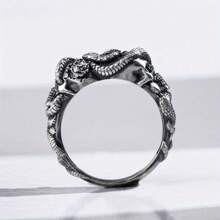 哥特式蛇眼骷髅结婚戒指，哥特式自然蛇形男士戒指，复古雕刻承诺戒指，男士独特丈夫珠宝