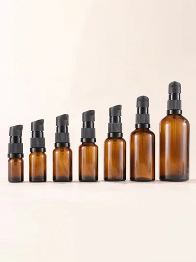 1个5-100毫升琥珀色玻璃可重复灌装乳液泵瓶 - 耐用、防漏、便携，适用于粉底液、面霜、卸妆液、精油、洗发水和香皂 - 非常适合DIY、旅行和居家使用