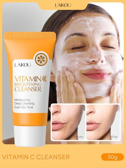 Limpiador facial blanqueador LAIKOU de 50g con vitamina C, limpieza profunda de puntos negros, corrección de manchas oscuras, limpiador hidratante suave para mujeres de todo tipo de piel para usar en el hogar o mientras viaja en el Día de la Madre