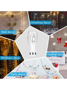 1-opakowanie dużych klipsów świetlnych, bezuszkodzeniowe wiszące haki świetlne z paskami samoprzylepnymi, przezroczyste klipsy ścienne do wiszących świateł wewnętrznych i zewnętrznych, dekoracji świątecznych i kabli, 6 przezroczystych klipsów i 6 pasków