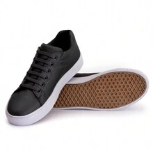 Women's Casual Sneakers In Synthetic Leather - 黑色 - 查看 6
