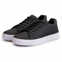 Women's Casual Sneakers In Synthetic Leather - 黑色 - 查看 4
