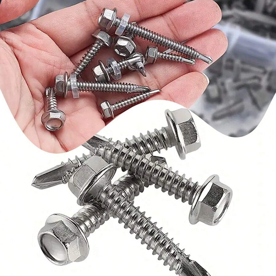 100pcs 410 Stainless Steel Hex Drilling SelfTapping Screws, Hex Washer