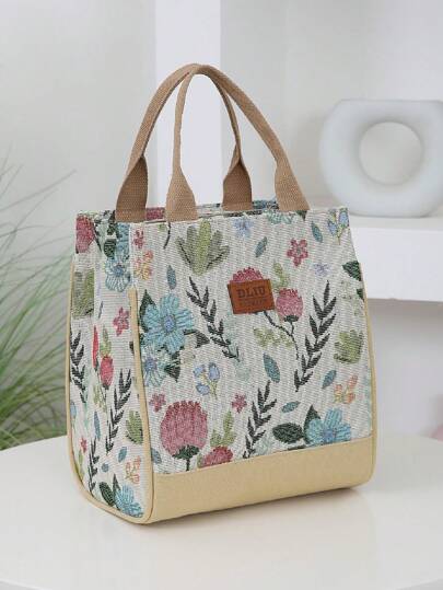 New Arrival! Thicker Knitted Jacquard Fabric Handbag With Inner Aluminum Foil Insulation Layer, Portable Lunch Box Bag, Large Capacity Bento Bag, Half-Zipper Cloth Bag Lunch Bag Lunchbox School Teacher Picnic Bag Travel Camping Cooler Bag Picnic Classroom Cool Bag Picnic Bag ValentinesInsulatedWomanFor Women LadiesSchool Supplies Stuff Accessories