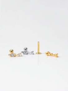 1pc Gold Mini Threaded Lip Stud | 925 Sterling Silver Hypoallergenic Flat Earrings | Cartilage Earrings | Back Lip Ring | Unisex Daily Wear (Sold Individually) - Multicolor - View 3