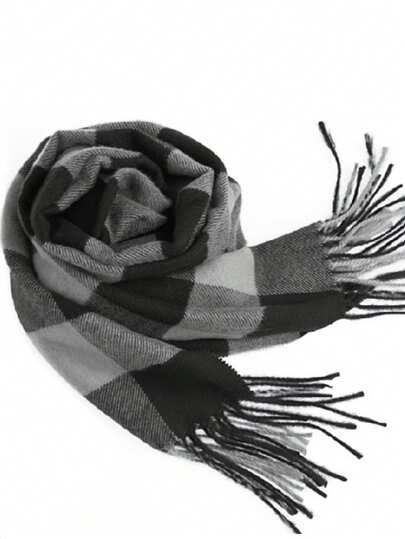 1pc Winter Men Scarf Thick, Soft, Colorful Plaid Scarf With Tassels, Suitable For Coats And Suits, For Cold Weather Men Accessories Men Scarves