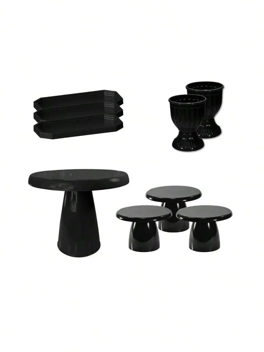 Party Kit 1 Slim Cake Stand 22x20 + 3 Mini Lapidated + 2 Roman Vases + 3 Mini Slim Cake - 黑色 - 查看 1