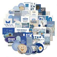 57 件蓝色复古生活美学可爱搞笑卡通贴纸涂鸦乙烯基防水贴纸套装适用于成人青少年女孩行李水瓶 DIY 手机笔记本电脑滑板行李箱 - 彩色 - 查看 11