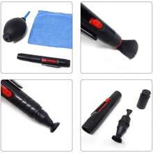 Brosse de nettoyage de lentille multifonctionnelle, brosse pour lentille d'appareil photo, réflex numérique, télescope, loupe, téléphone - convient pour les objectifs Canon, Nikon, kit de nettoyage 3-en-1 incluant un chiffon de nettoyage, un stylo à lentille, un souffleur d'air