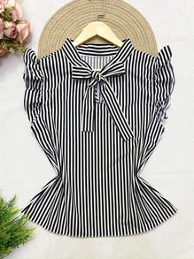 olinka modas Olinka Fashion Tank Top With Ruffle Sleeves And Tie Front - màu đen - Xem 1