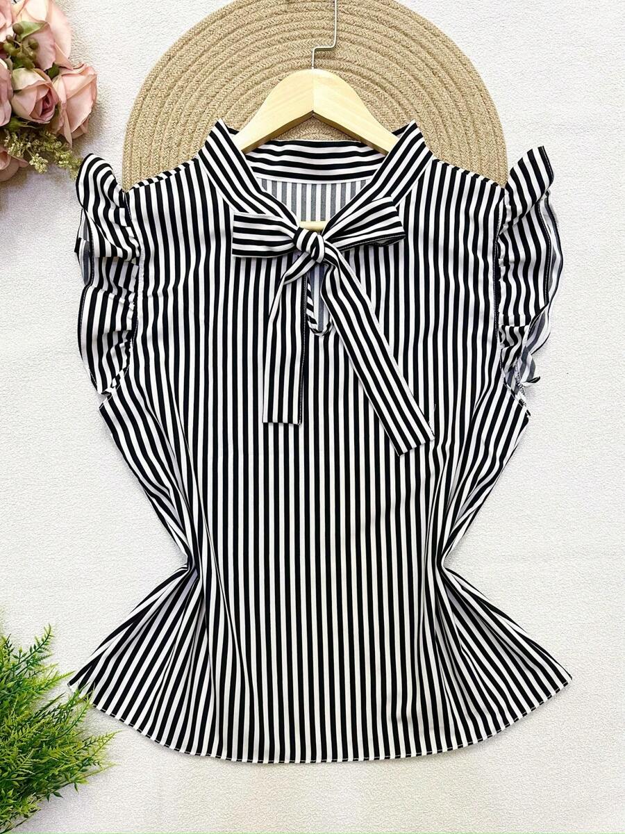 olinka modas Olinka Fashion Tank Top With Ruffle Sleeves And Tie Front - màu đen - Xem 1