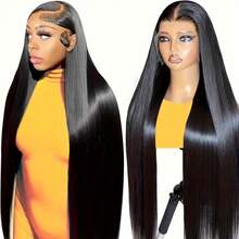 250% Density 13x6 Bone Straight Lace Front Wigs Human Hair HD Transparent Lace Frontal Human Hair Wigs For Women Glueless Wigs Human Hair Pre Plucked Natural Color Full Hair Up To 40Inch - 黑色 - 查看 2