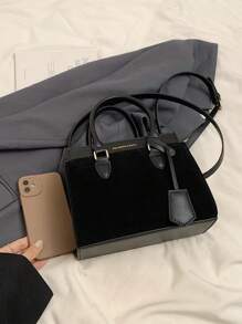 BELLEBORG 全新仿麂皮哑光女士手提包，配有可拆卸肩带 - 黑色 - 查看 6