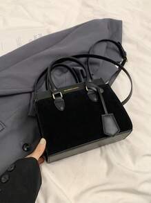 BELLEBORG 全新仿麂皮哑光女士手提包，配有可拆卸肩带 - 黑色 - 查看 5