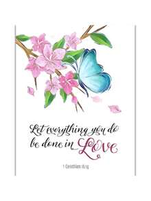 1 件植物圣经诗句海报印刷帆布画蝴蝶花卉基督教壁画励志名言图片适用于家庭房间装饰无框架