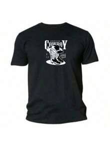 Plus Size American Cowboy Shirt Boot 19\91 Country Rodeo Unisex T-Shirt - 黑色 - 查看 2