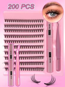 200 件 30D/40D/50D 戏剧性 C 卷曲 8-16MM 混合 DIY 睫毛延长套装 DIY 下睫毛睫毛书大容量柔软单独簇睫毛打造蓬松自然纤细 Y2k 蝴蝶元素粉色底卡居家造型持久 DIY 睫毛胶、DIY 胶水去除剂、DIY 睫毛镊子（下睫毛+50D） - 黑色 - 查看 9