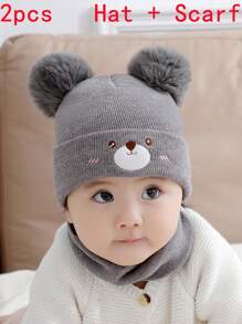 1PC-2pcs/秋冬防寒保暖婴儿帽 宝宝保暖针织毛线帽 春秋男童女童新生儿帽子 针织婴儿帽 秋冬可爱兔子针织毛线帽 婴幼儿百搭保暖套头帽（适合2-24个月宝宝） - 彩色 - 查看 34