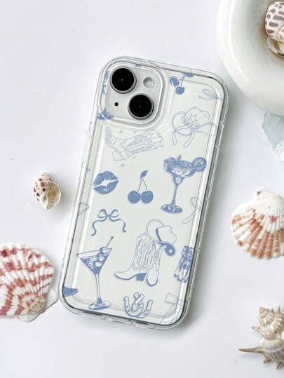 1pc IPhone 11/12/13/14/15 Pro Max Case, Transparent Soft Cover With Western Style Cherry, Lips, Bow Boots Graphics, Anti-Slip