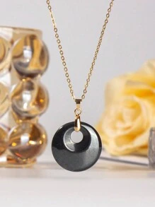 1pc Natural Crystal Doughnut Shape Charm Fashion Cute Pendant Amulet Lucky Coin Pendant Necklace, Holiday Party To Send Friends And Family Jewelry Gift Choice