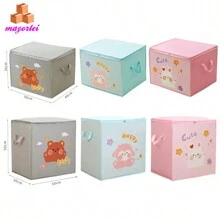 Foldable Toy Storage Box Cube Felt Fabric Storage Basket Cartoon Animal Toy Container - Baby Pink - View 3