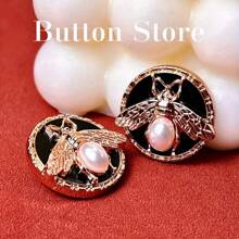 10 chiếc 23mm Nút kim loại Phụ kiện trang trí quần áo Nút ong thời trang Đầm nữ Áo len Nút trang trí - vàng đen - Xem 5