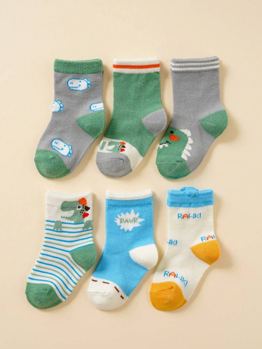 6 đôi tất khủng long dễ thương cho bé gái và bé trai, tất mềm mại đến giữa bắp chân cho mọi mùa - Nhiều màu - Xem 1