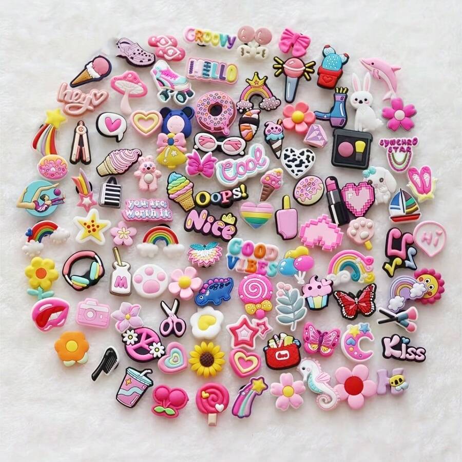 10/20/40/80/100 件鞋饰，用于木屐装饰，可爱卡通饰物，男女皆宜，派对礼物 - 100Pcs - 查看 1