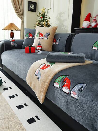 1pc Santa Claus Plush Sofa Cushion, Christmas Themed Pet-Friendly Sofa Pad, Suitable For Office, Bedroom, Living Room Home Decor, All Seasons