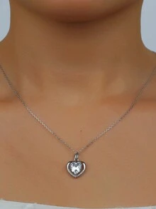 1 件 925 纯银镀白金方晶锆石“永恒之心”吊坠项链，时尚奢华颈链适合女性日常佩戴、约会和节日 - 白色 - 查看 4