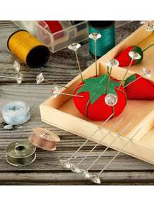50 piezas, Pin de posicionamiento con forma de gema transparente, Pin con forma de flor para bodas - Con caja de plástico, adecuado para manualidades de Día de San Valentín, bodas, ramos de flores, accesorios de cabello nupcial, joyería, suministros de costura artesanal