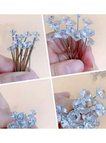 50 piezas, Pin de posicionamiento con forma de gema transparente, Pin con forma de flor para bodas - Con caja de plástico, adecuado para manualidades de Día de San Valentín, bodas, ramos de flores, accesorios de cabello nupcial, joyería, suministros de costura artesanal