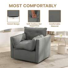 360° Swivel Accent Chair,Upholstered Leisure Armchair With Thick Cushion,Modern Accent Chair Oversized Single Sofa Chair For Living Room & Office,Comfy Reading Chair,Square Swivel Couch Chair - Light Grey - View 4