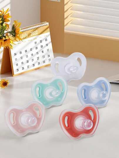 KUNT 1pc Baby Pacifier, Multi-Color Rounded Daytime + Flat Nighttime Silicone Pacifier For Daily Use