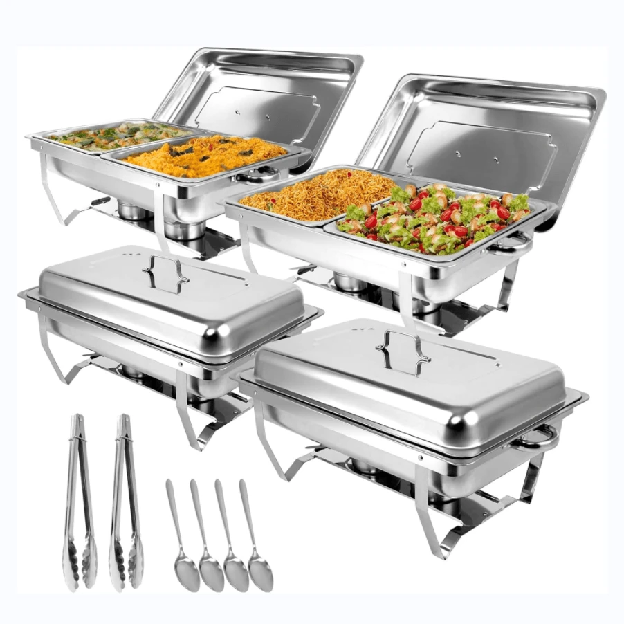 BriSunshine Chafing Dish Set, Wärmebehälter für Speisen, 9L Edelstahl Warmhaltebehälter Essen, Speisenwärmer für Buffet, Partys, Hochzeiten (4PCS, 8 x GN 1/2)