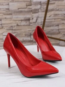 Women's Classic Minimalist 4-Inch Pointed Toe Thin Stiletto Heel Wedding Party Clubwear High Heels, Elegant Formal Event Pumps, Red Mirror