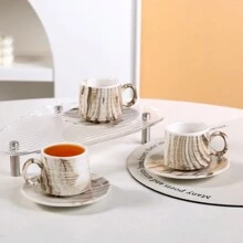 90ml/3.2oz Ceramic Espresso Coffee Cup And Saucer Set, Turkish Coffee Cup And Saucer Set