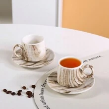 90ml/3.2oz Ceramic Espresso Coffee Cup And Saucer Set, Turkish Coffee Cup And Saucer Set